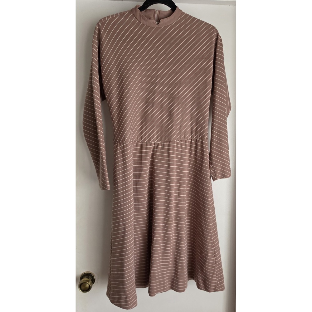 Vintage California Girl Women's Size 10 Pink Striped Long Sleeve Polyester Dress